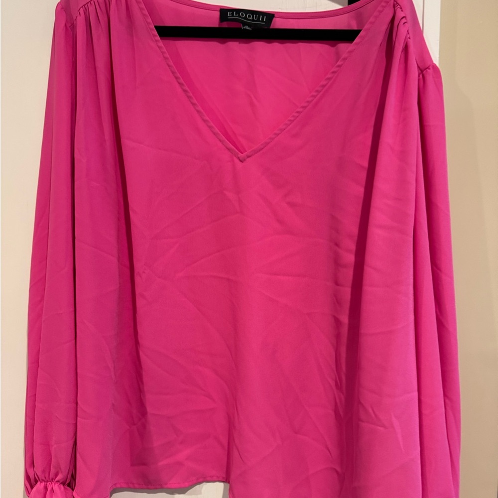 Eloquii Fuchsia V-Neck Blouse
